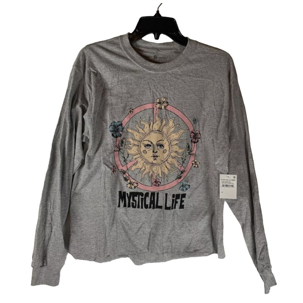 Cozy Rozy MYSTICAL Life Graphic Long Sleeve Top Sz SMALL Gray NWT